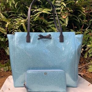 Kate Spade Mavis Street Glitter Blue Tote & Wallet
